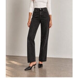 RAEY High Rise Straight Jeans 26 Black Button Fly Organic Cotton City Denim